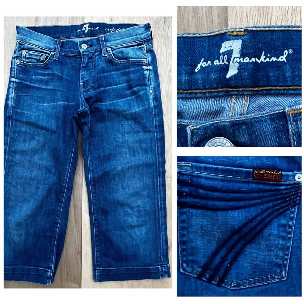 7 FOR ALL MANKIND CROP DOJO Womens Low Rise Dark Wash Denim Jeans sz 27